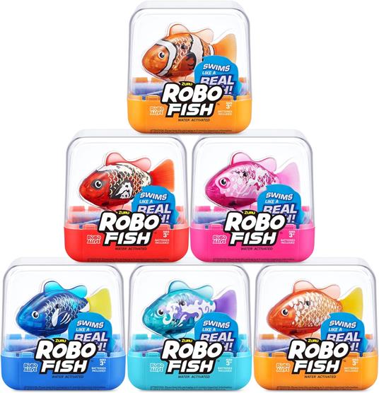 ZURU ROBO ALIVE Pesce Robot – Nuota e cambia colore in acqua 7cm In Box Trasparente (7x7cm) 6ass…x1